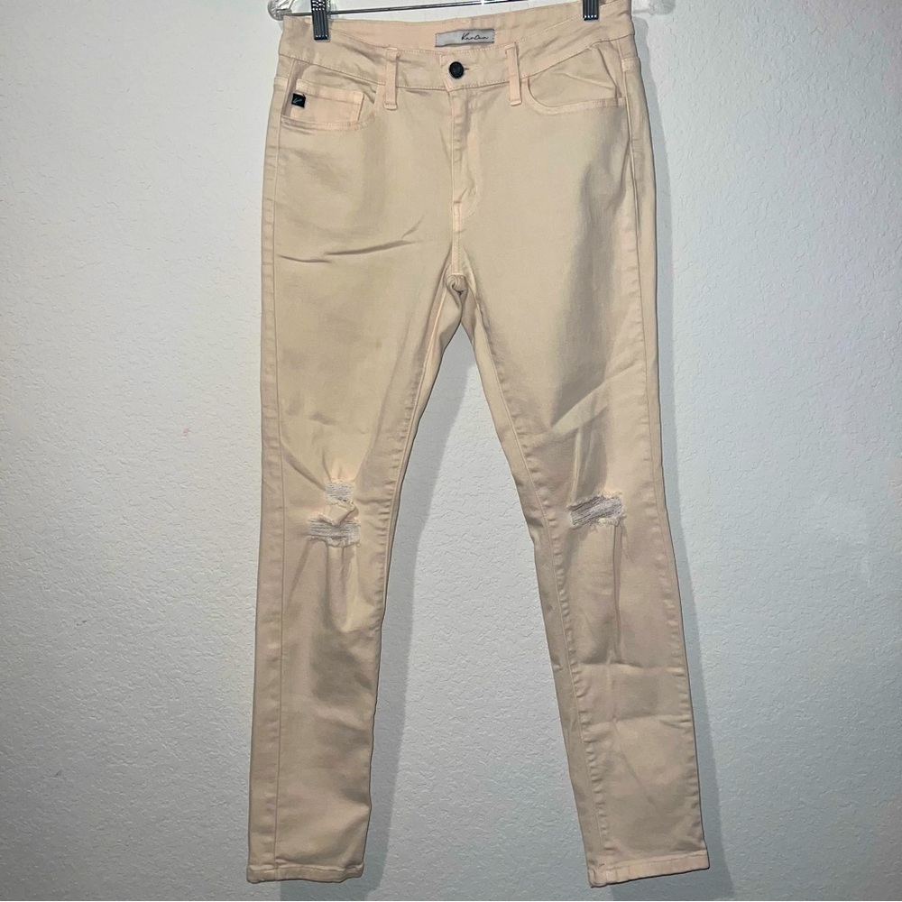 KanCan Cream Distressed Skinny Jeans